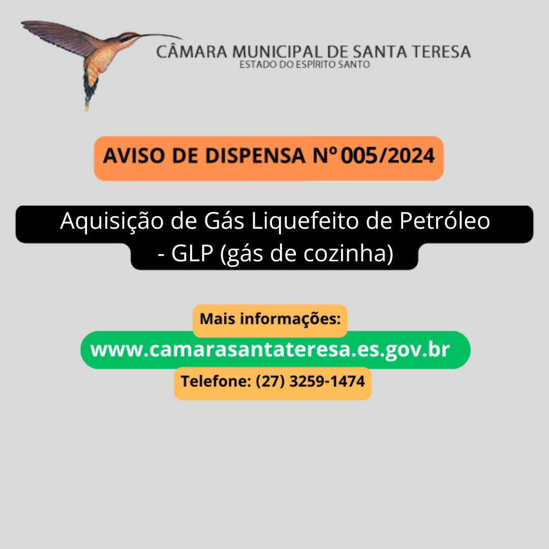 AVISO DE CONTRATAÇÃO DIRETA Nº 005/2024 - Aquisição de Gás Liquefeito de Petróleo - GLP (gás de cozinha)